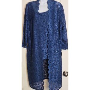 R&M Richards 14 Sequin Lace Jacket Tank Set Blue Sparkle Bride Mother Formal NEW